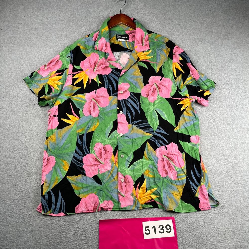 Original Use Colorful Hawaiian Print Shirt XL Beach Button Up Short Sleeve Mens